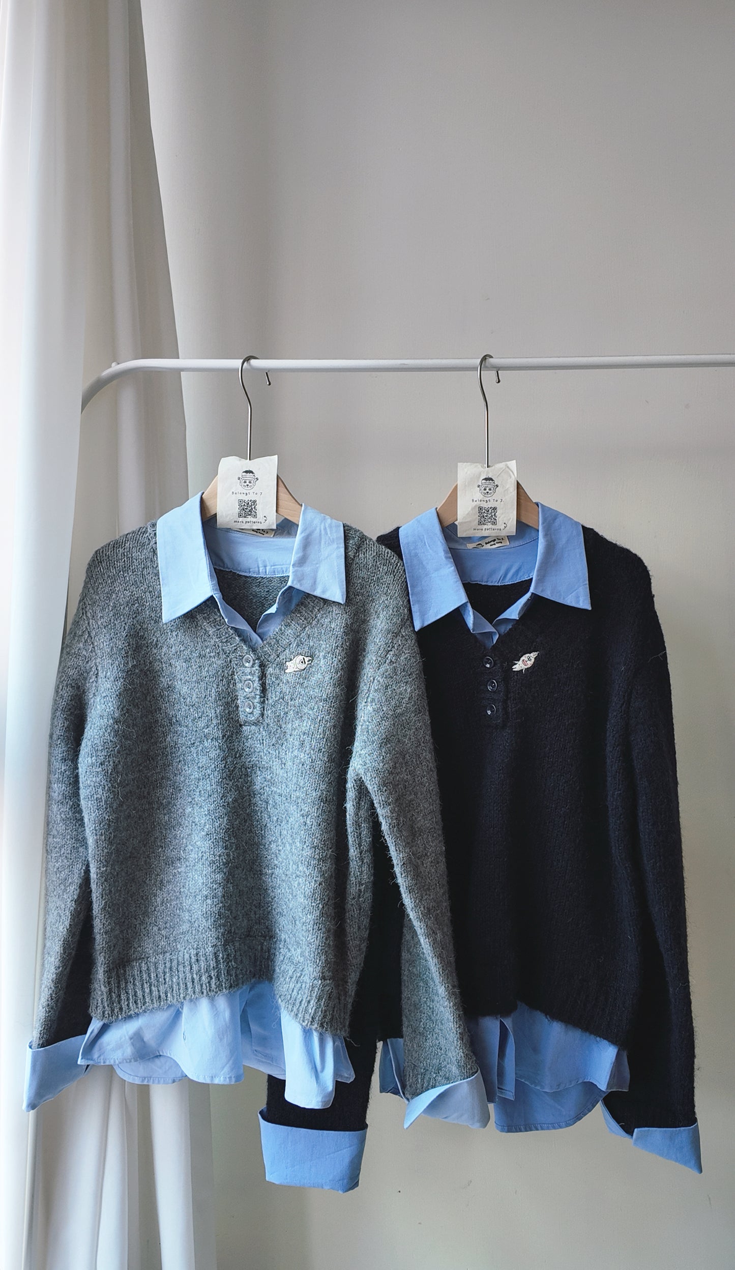 假兩件羊毛針織拼接襯衫