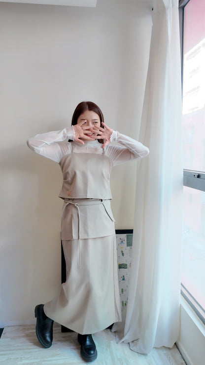 附綁帶真兩件長裙套裝