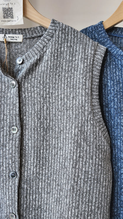 自家製-針織圓領開鈕背心外套/上衣
