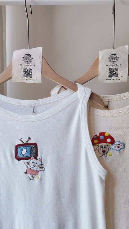 一字領針織提花背心