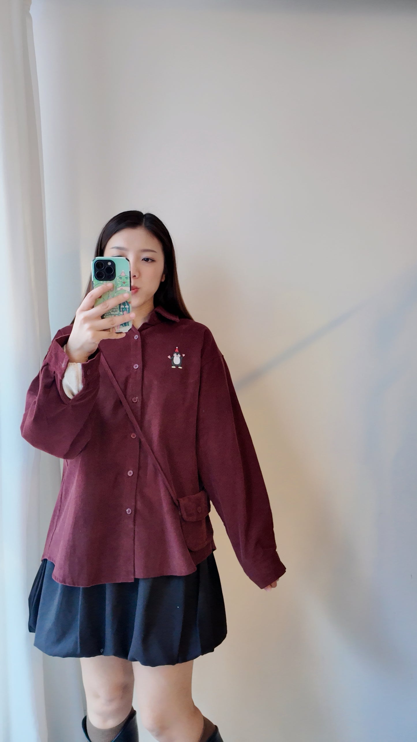 附袋子燈芯絨襯衫