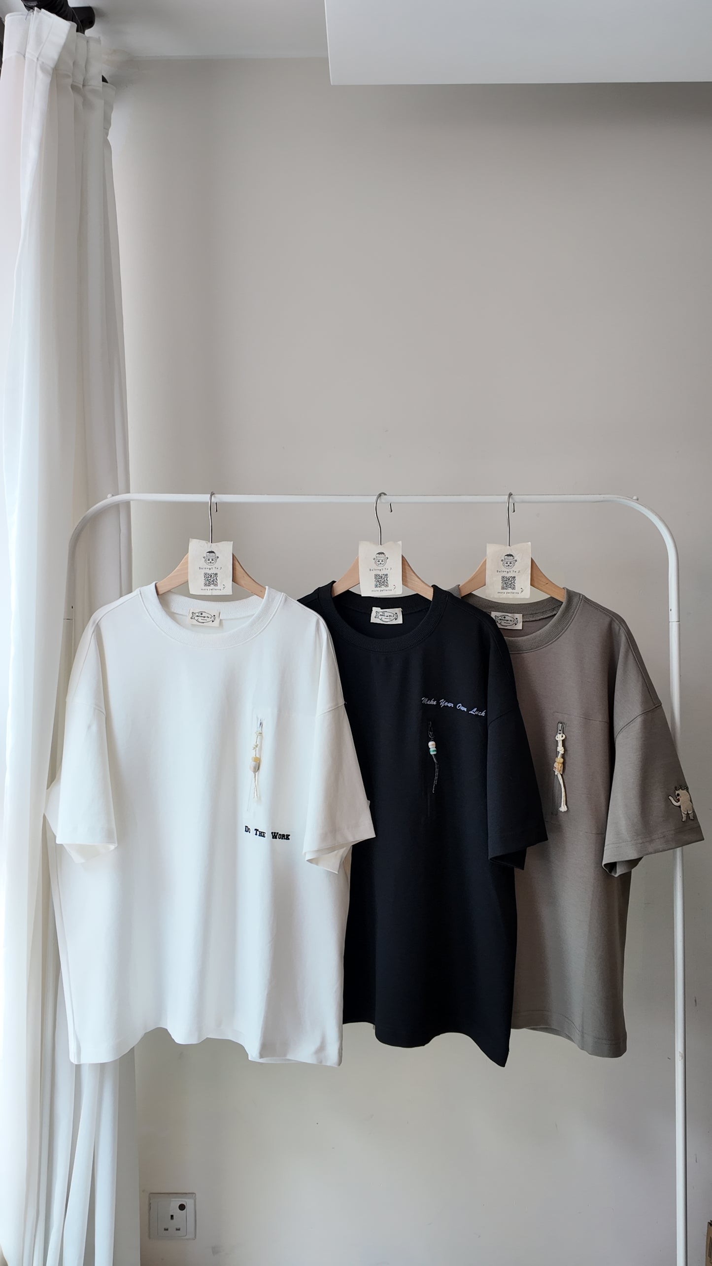 自家製-中性拉鍊口袋落肩Oversized T-shirt