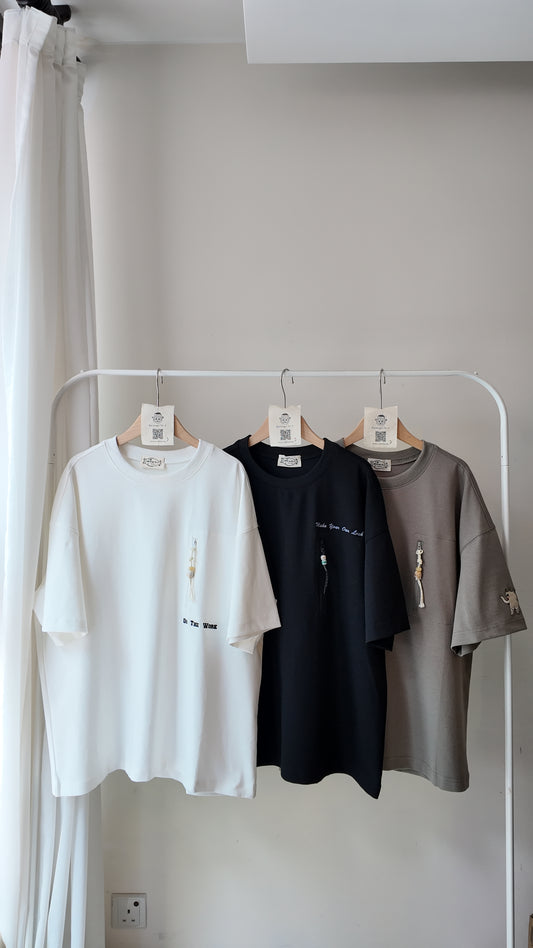 自家製-中性拉鍊口袋落肩Oversized T-shirt