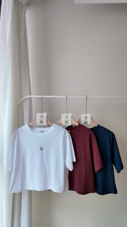 寬鬆圓領短版短袖上衣