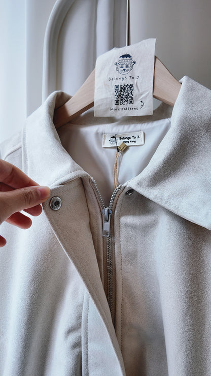 下擺鬆緊兩側車線麂皮外套