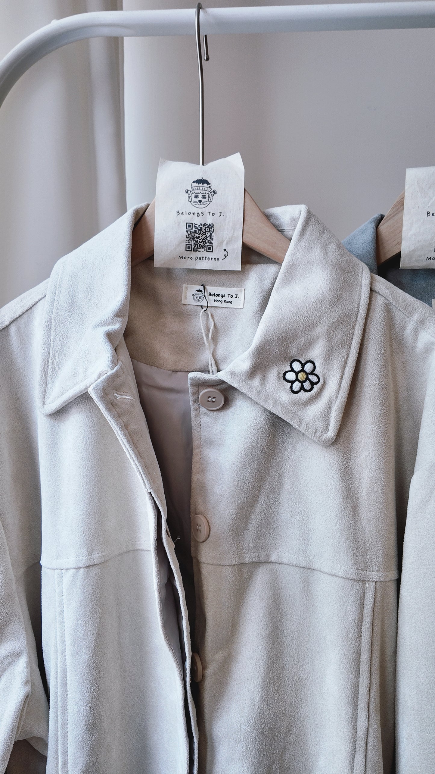 麂皮口袋暗釦中長版外套