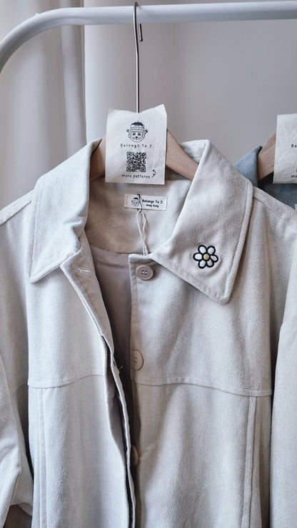 麂皮口袋暗釦中長版外套