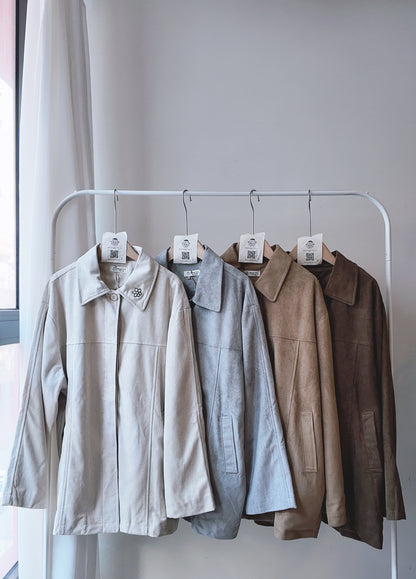 麂皮口袋暗釦中長版外套