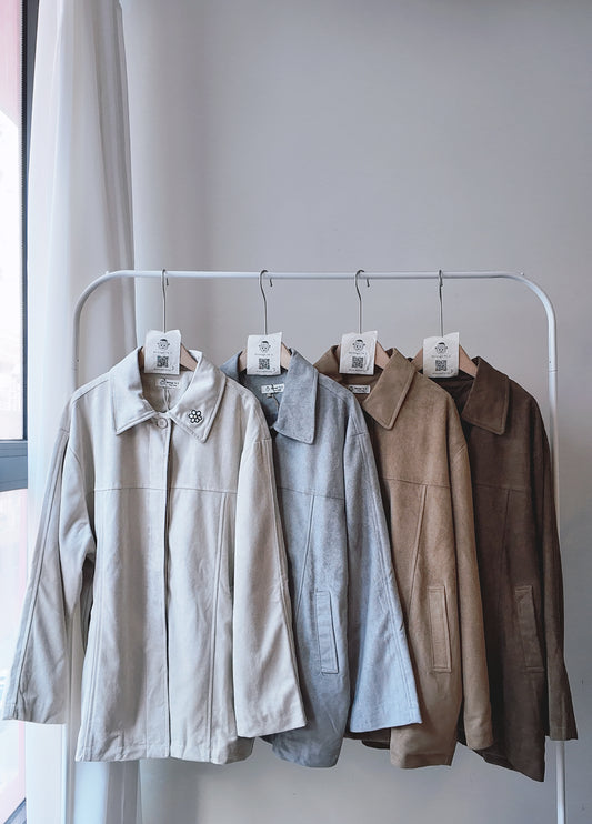 麂皮口袋暗釦中長版外套