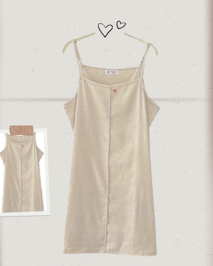 口袋蜜桃絨中車線吊帶連身短裙