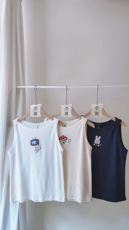 一字領針織提花背心