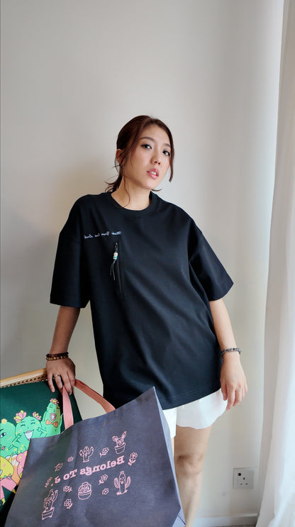 自家製-中性拉鍊口袋落肩Oversized T-shirt