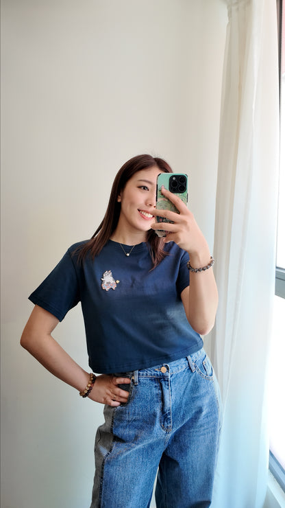 寬鬆圓領短版短袖上衣