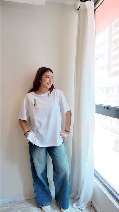 簡約寬鬆圓領開叉短袖上衣