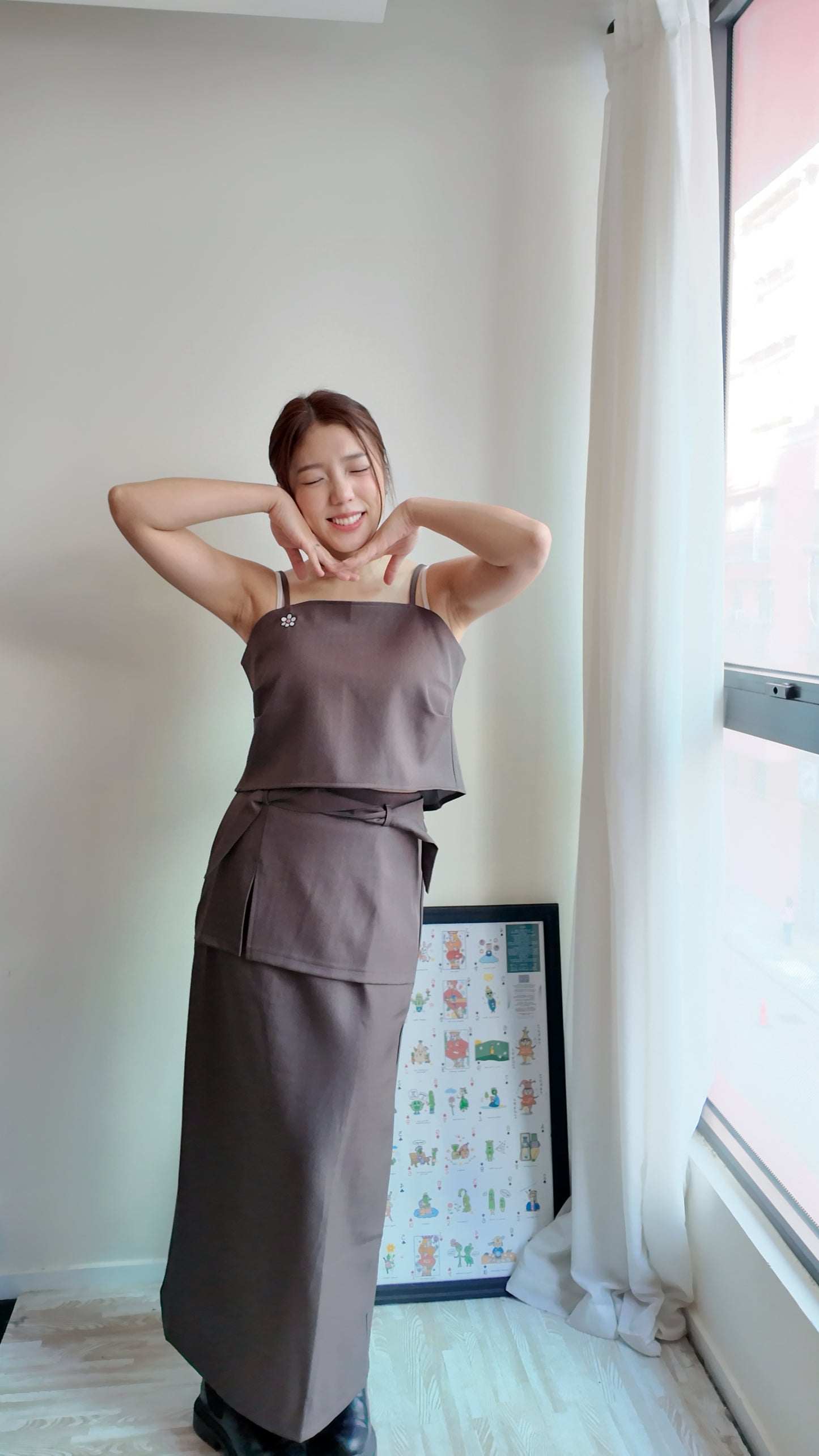 附綁帶真兩件長裙套裝