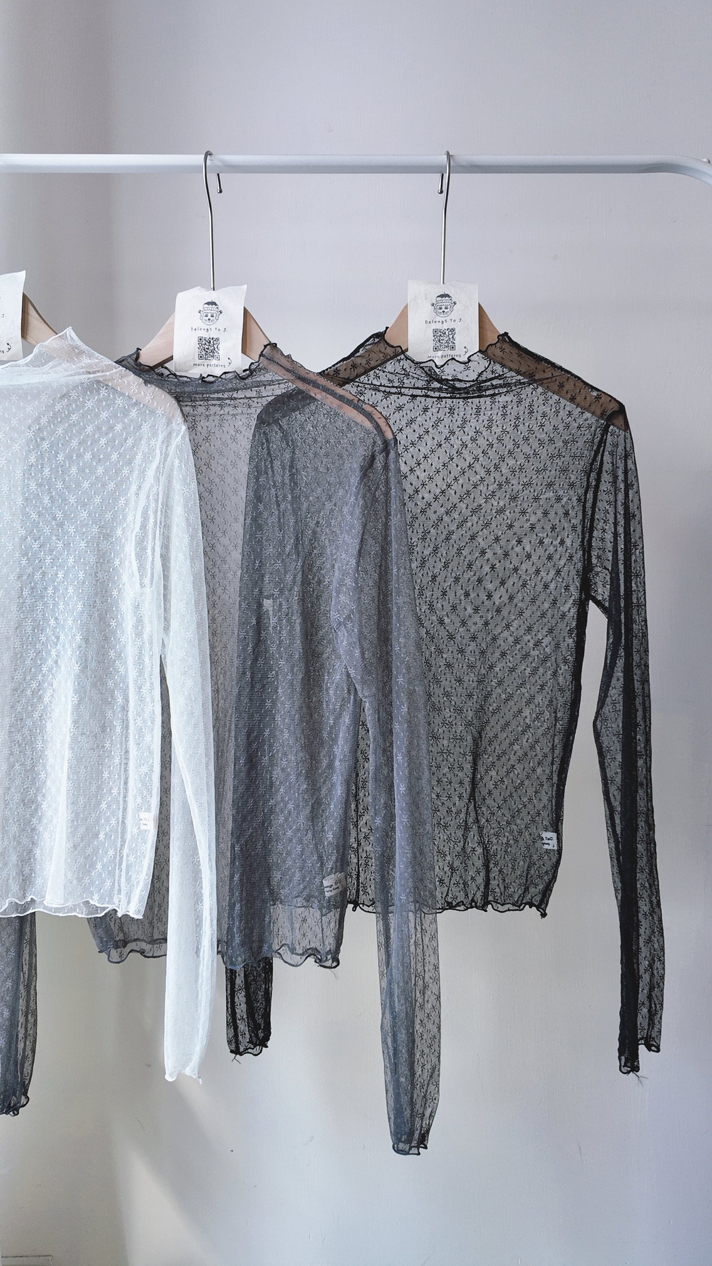 木耳邊蕾絲透膚長袖上衣