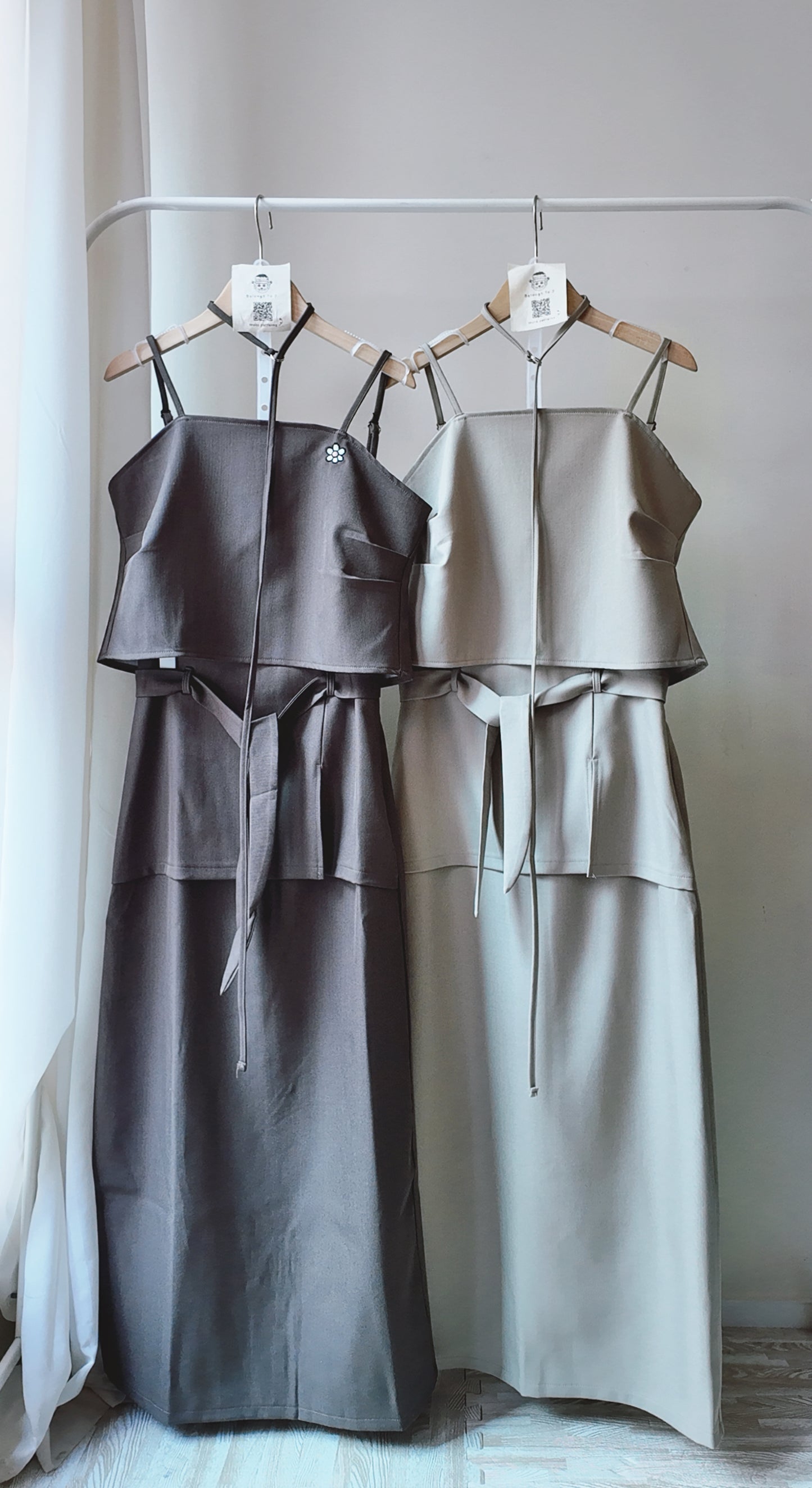 附綁帶真兩件長裙套裝