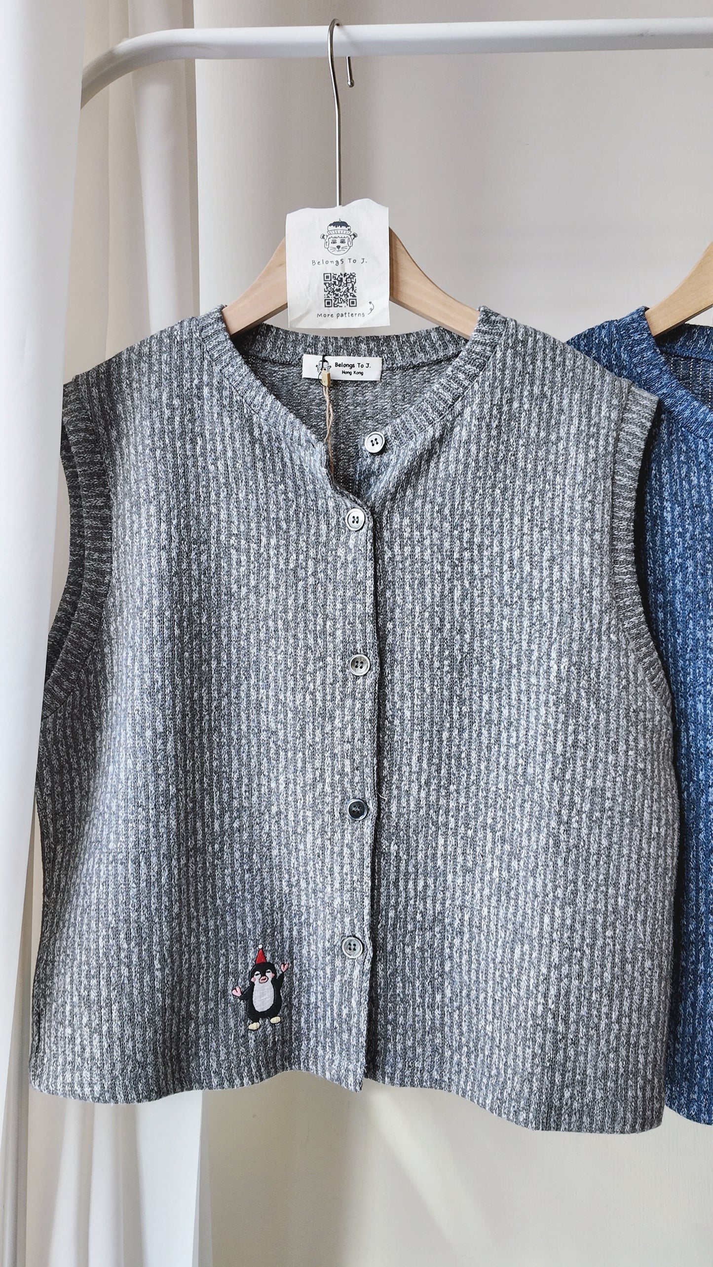自家製-針織圓領開鈕背心外套/上衣