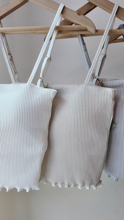 可調節直紋下擺捲邊背心（有胸墊)