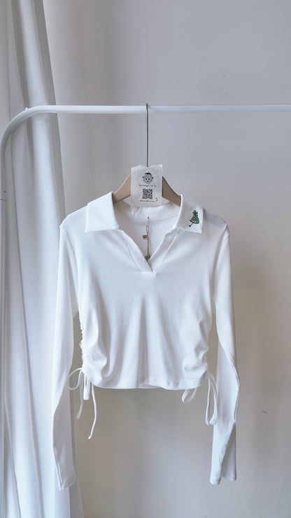 翻領側抽繩V領長袖上衣