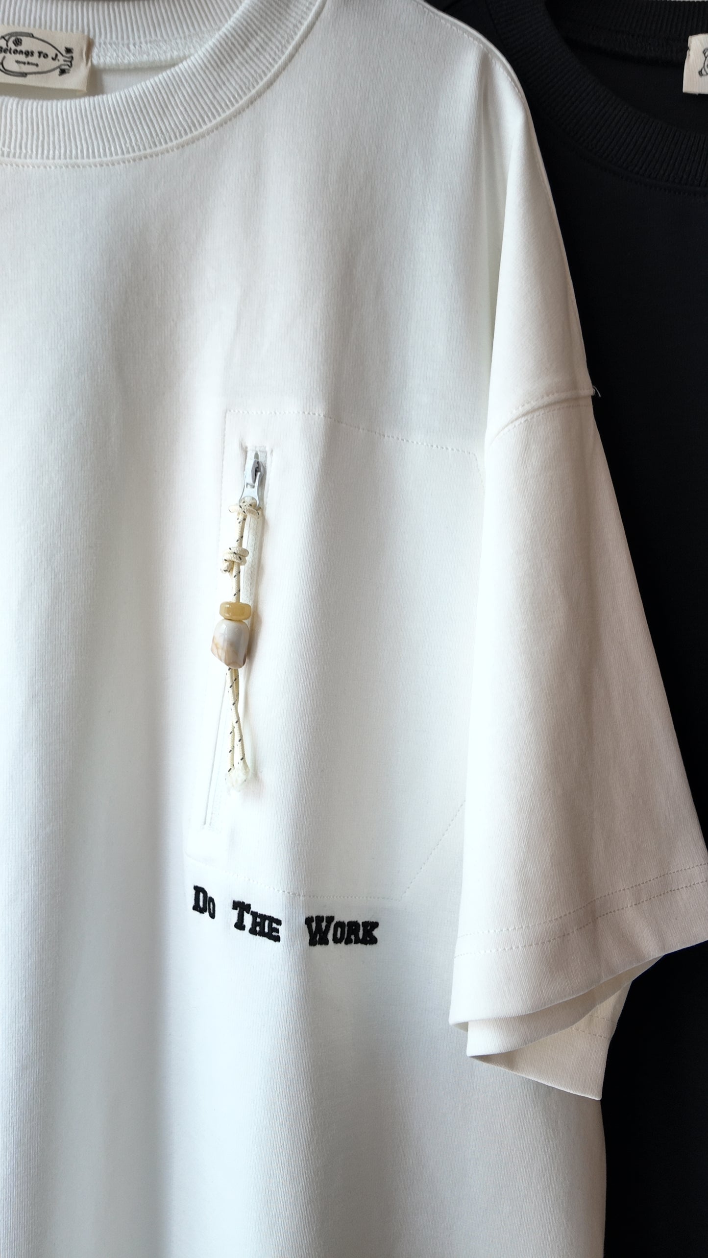 自家製-中性拉鍊口袋落肩Oversized T-shirt