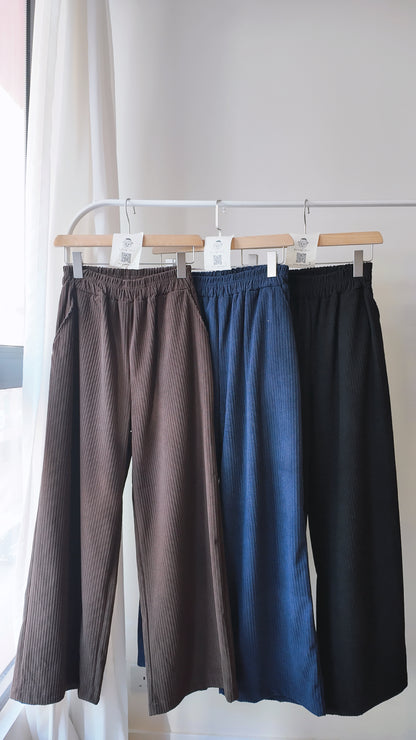 橡筋腰直條高腰長褲