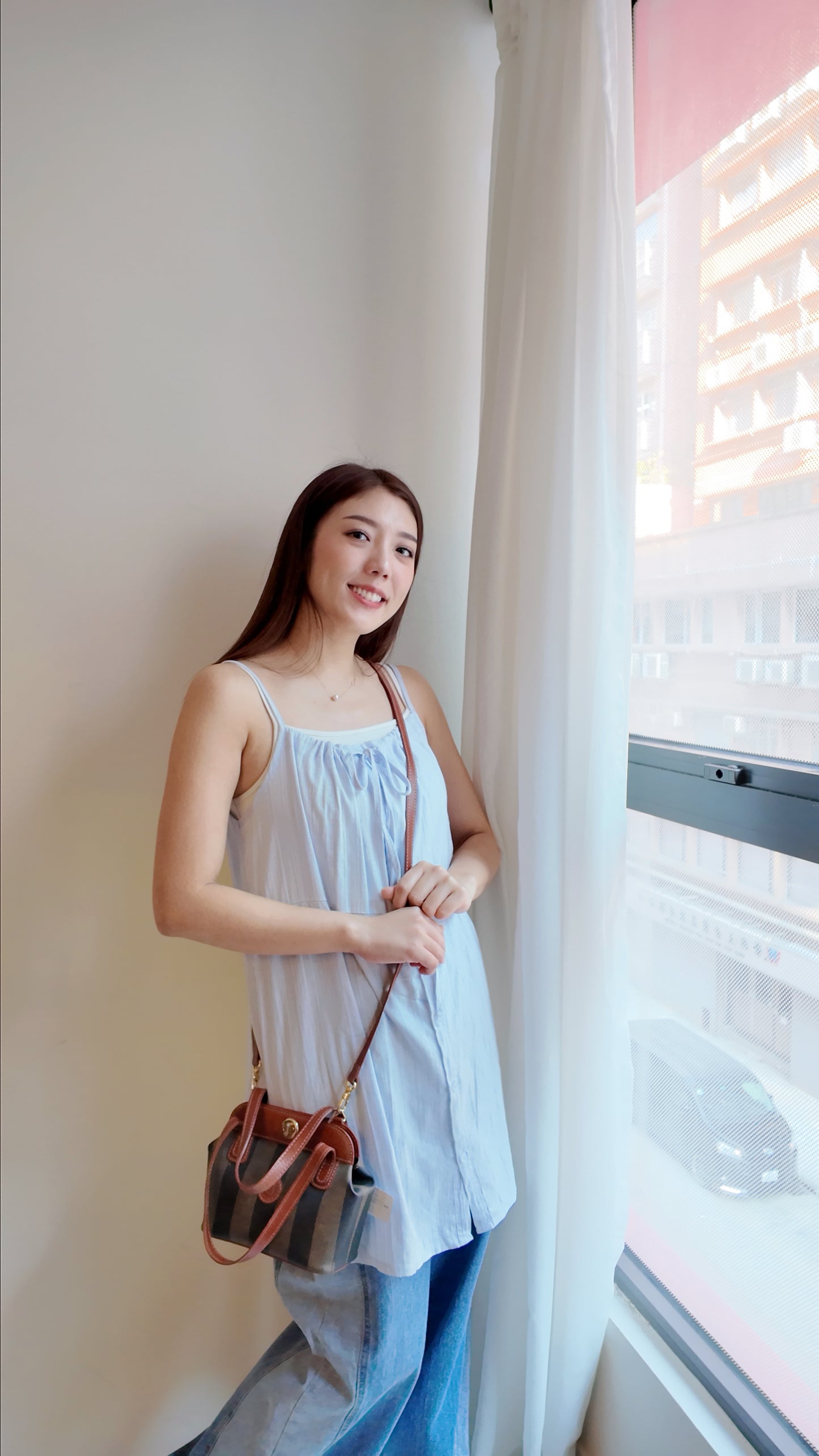 前抽繩綁帶吊帶連身裙