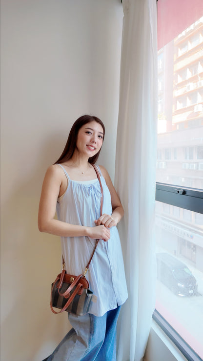 前抽繩綁帶吊帶連身裙