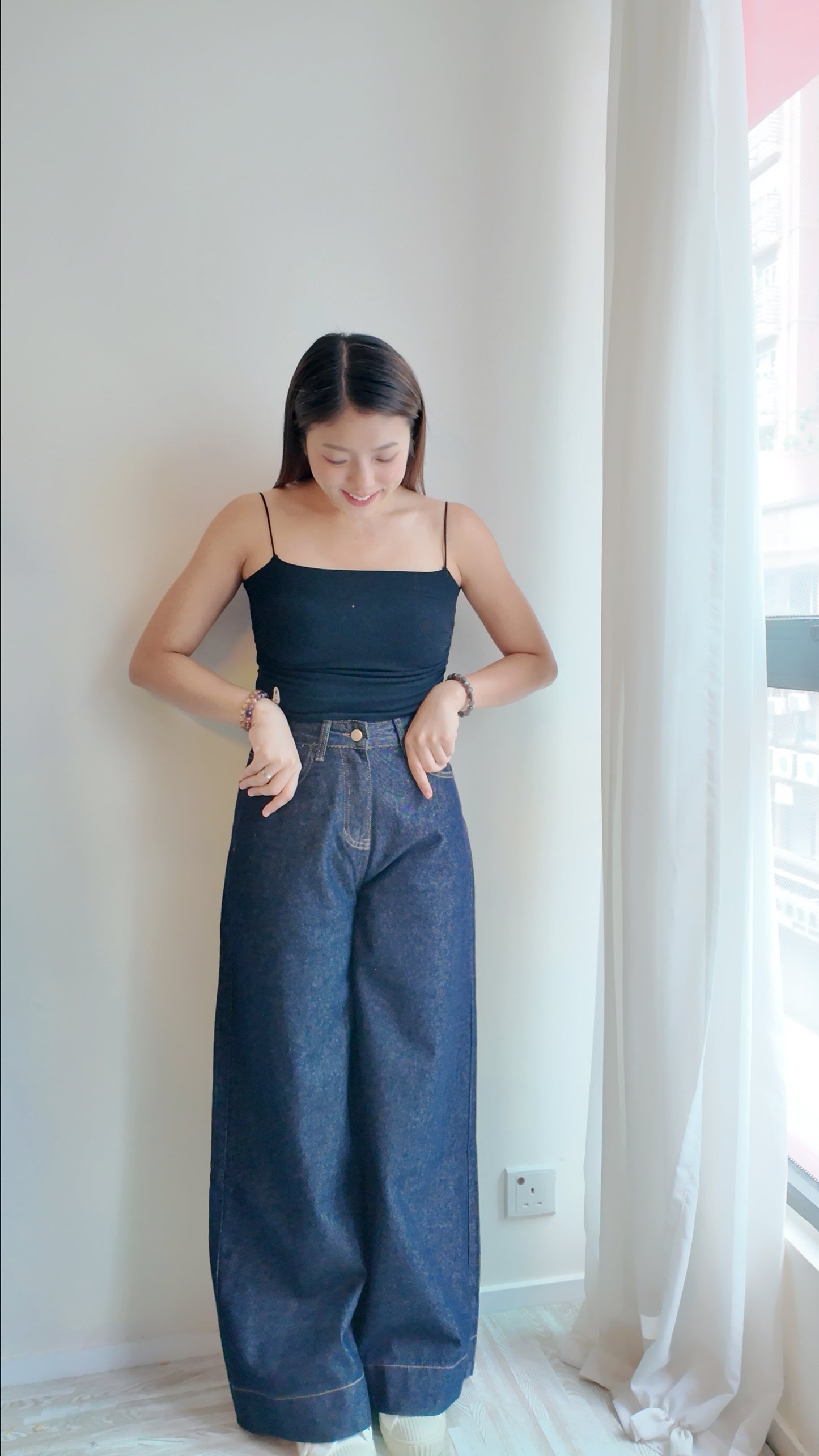 褲腳車線A字寬褲