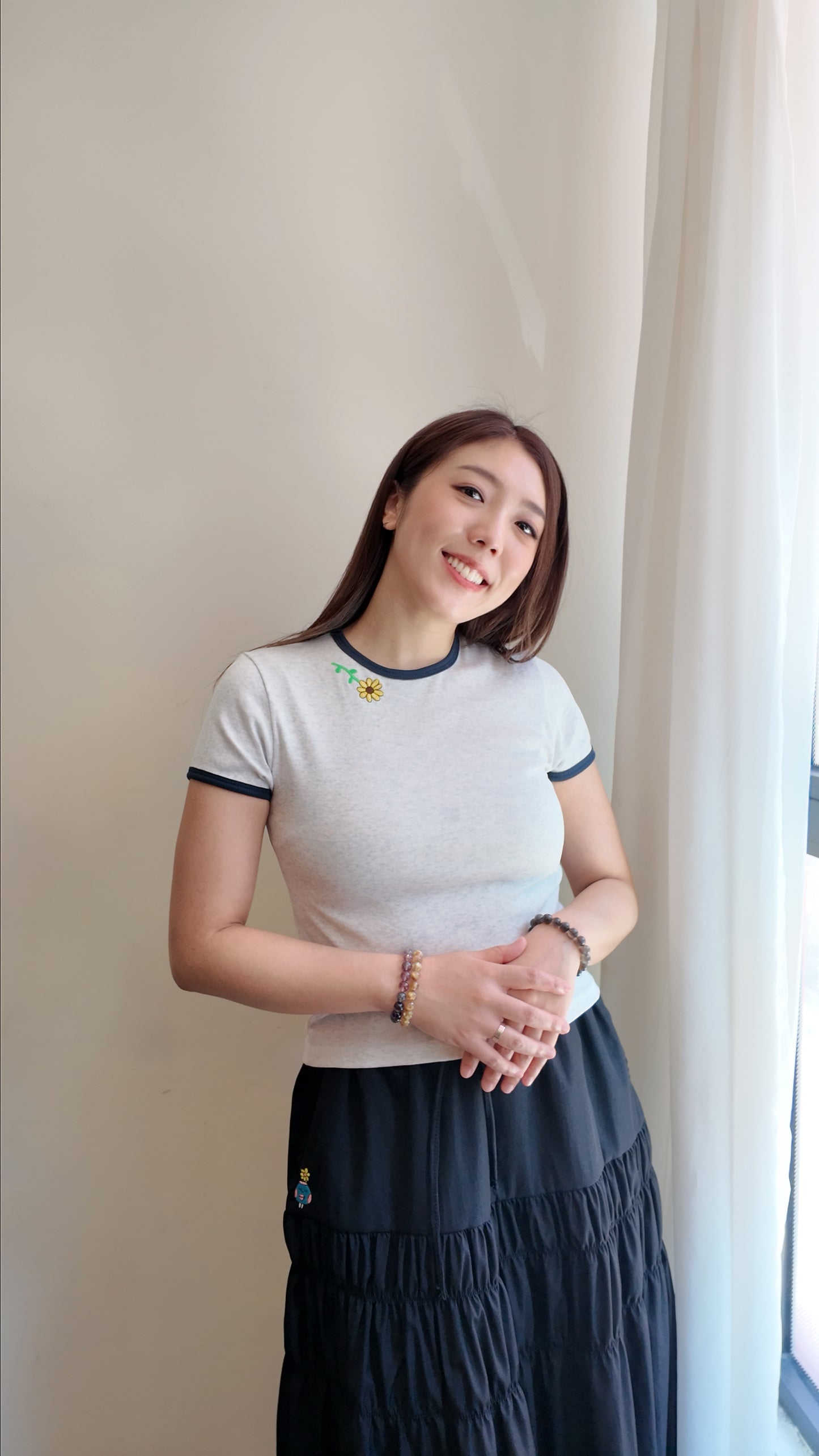 拼色包邊短袖上衣