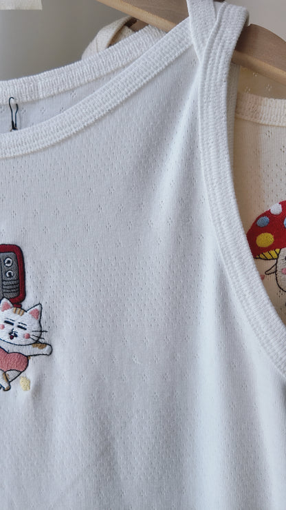 一字領針織提花背心