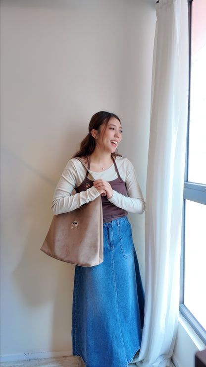 洗水牛仔雙圓口袋修身半截裙