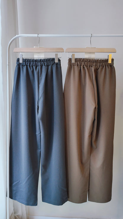 橡筋腰打摺高腰長西褲