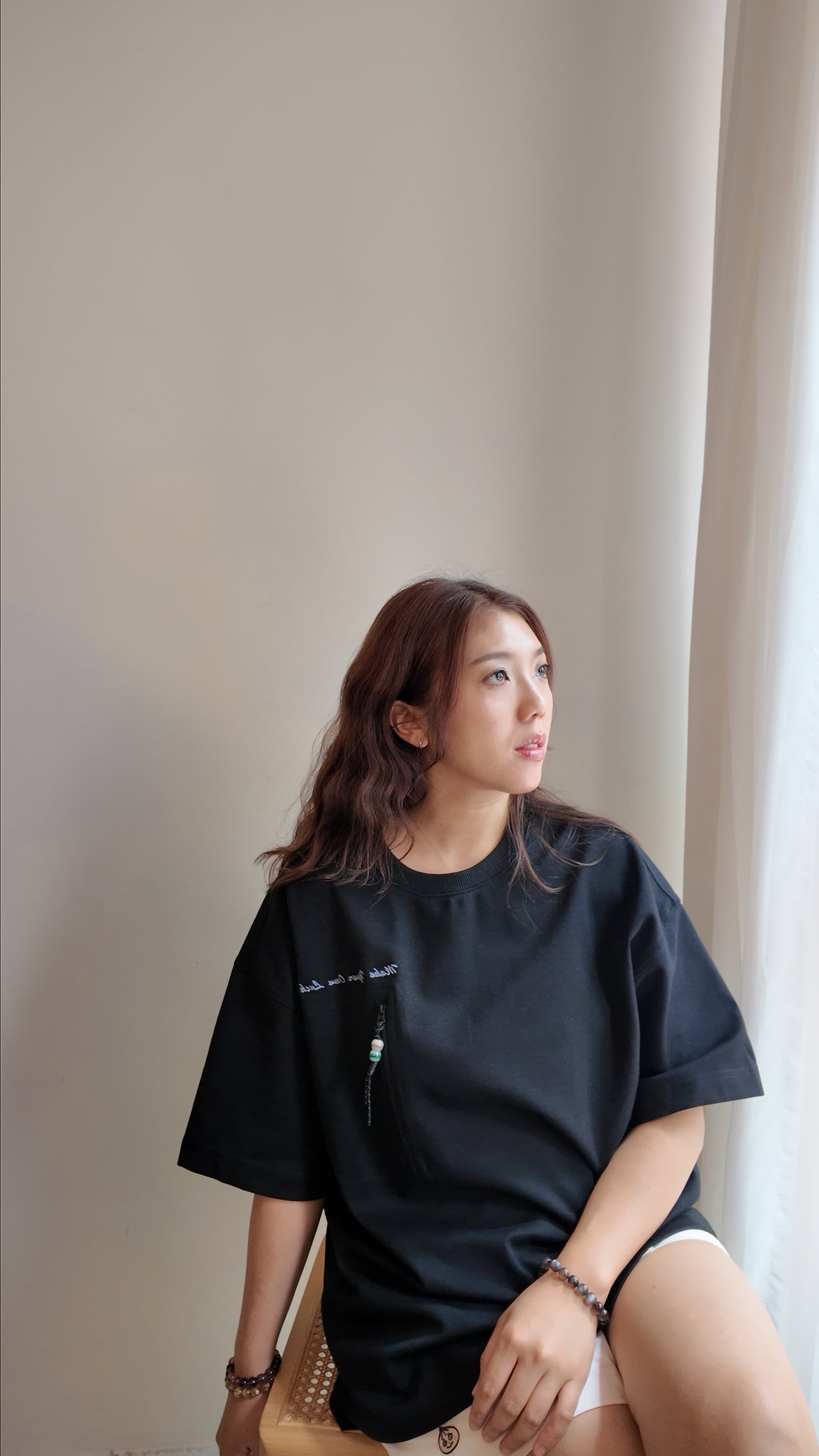 自家製-中性拉鍊口袋落肩Oversized T-shirt