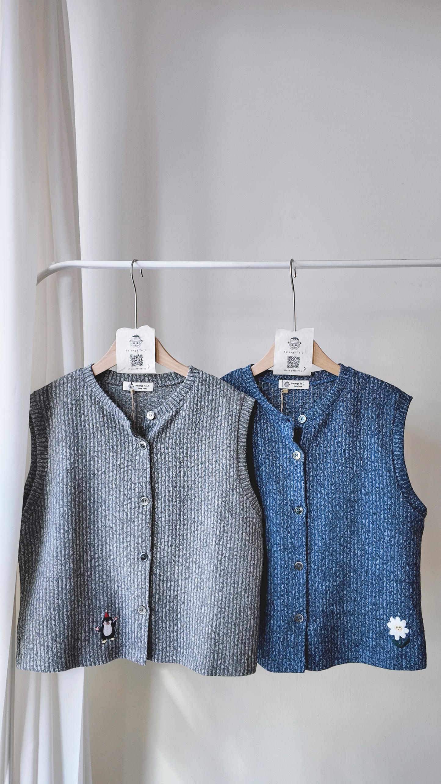 自家製-針織圓領開鈕背心外套/上衣