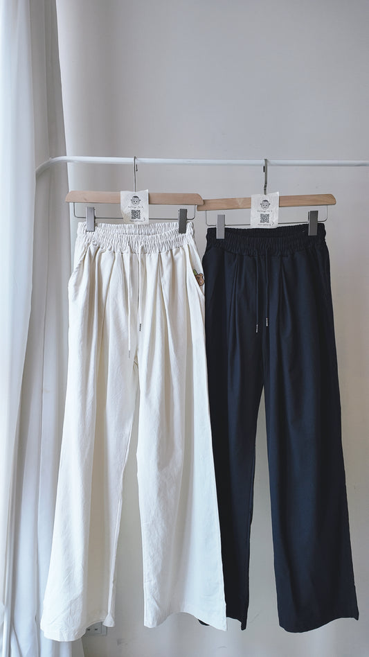 全棉橡筋腰打摺高腰闊褲