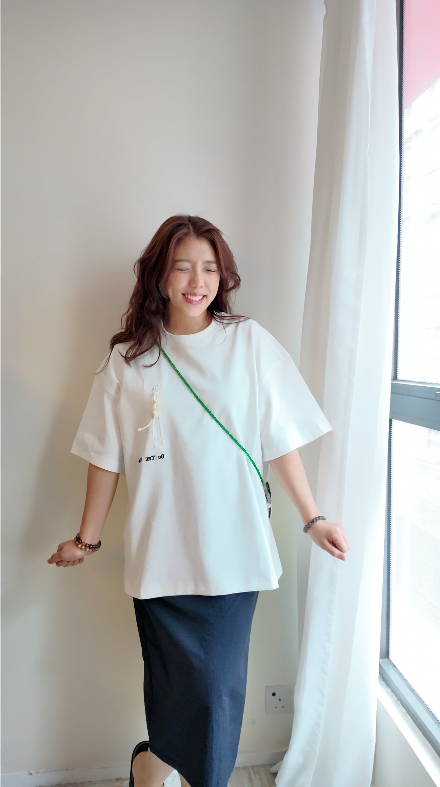 自家製-中性拉鍊口袋落肩Oversized T-shirt