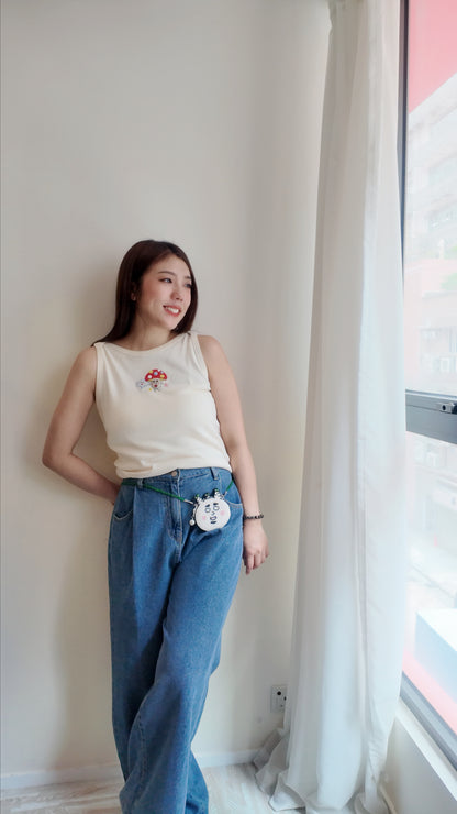 一字領針織提花背心