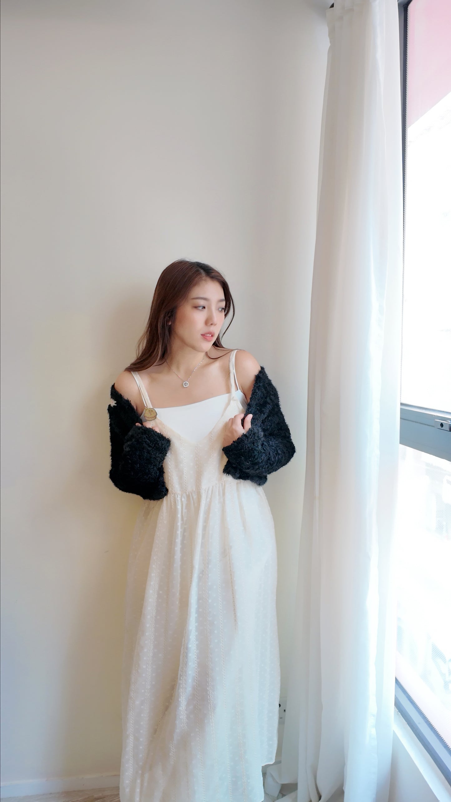 吊帶雪紡蕾絲透膚背心連身裙