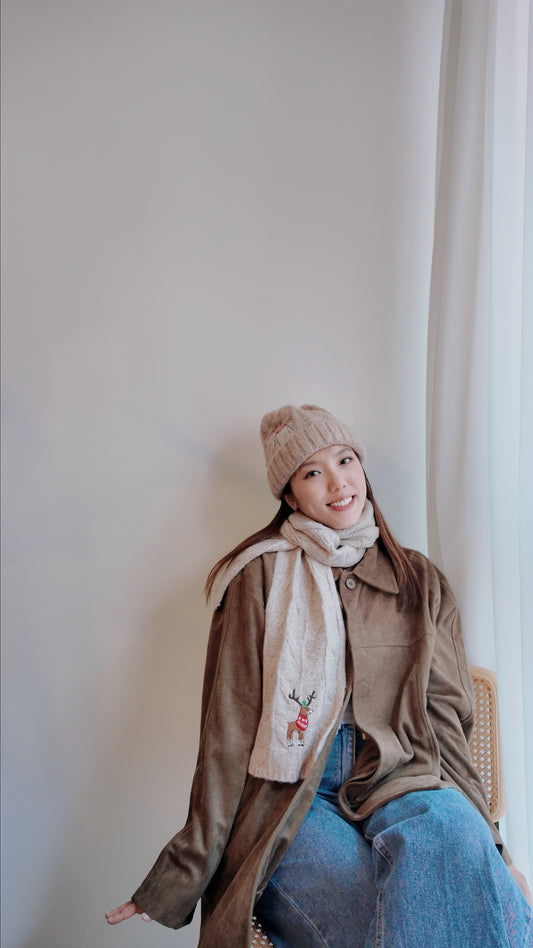 刺繡麻花毛毛冷帽｜自家刺繡圖案