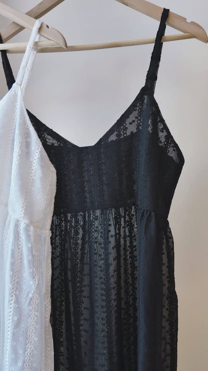 吊帶雪紡蕾絲透膚背心連身裙