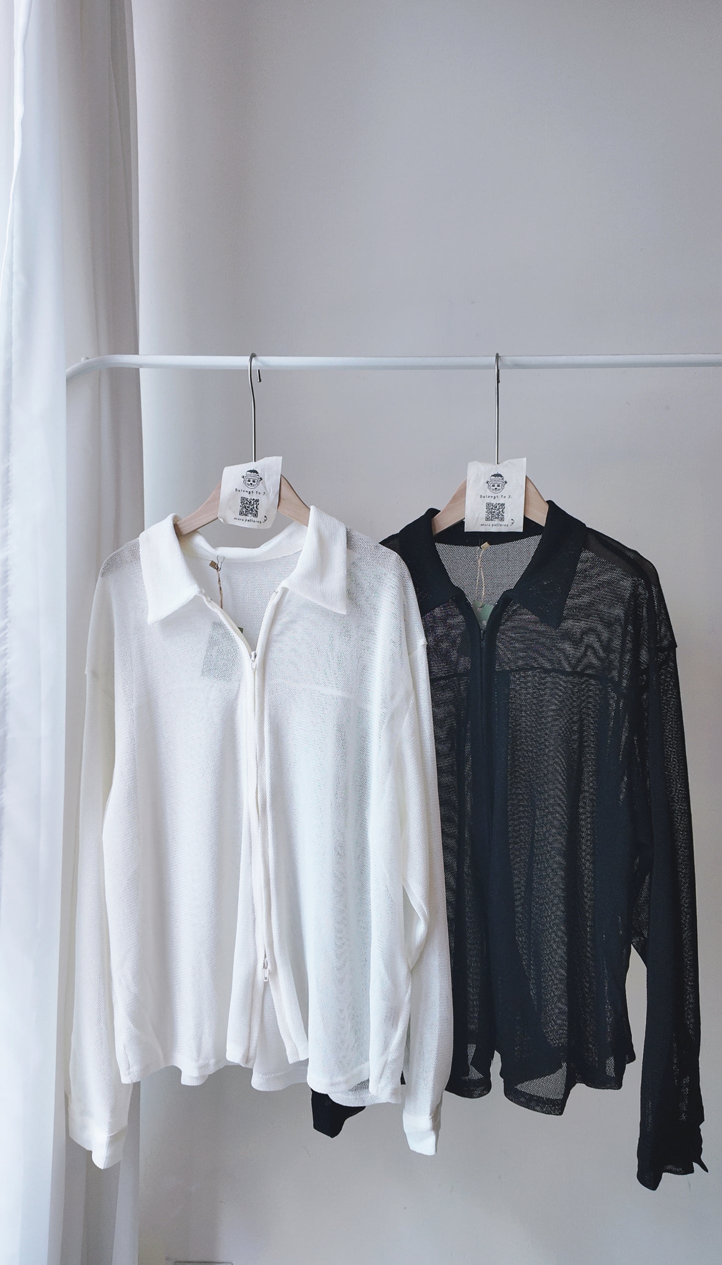 雙拉鏈翻領微透膚外套