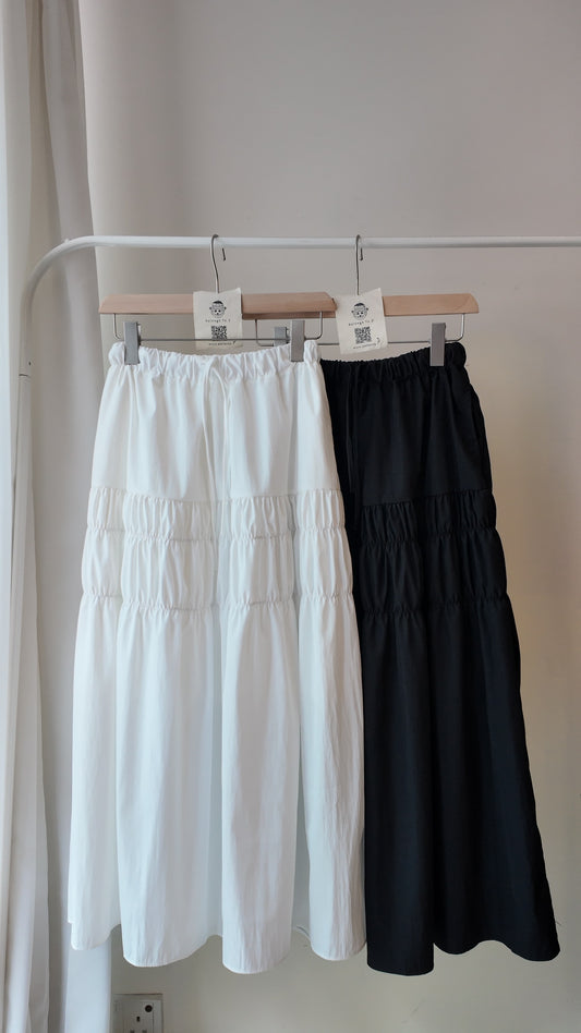 橡筋腰中間打摺半截裙