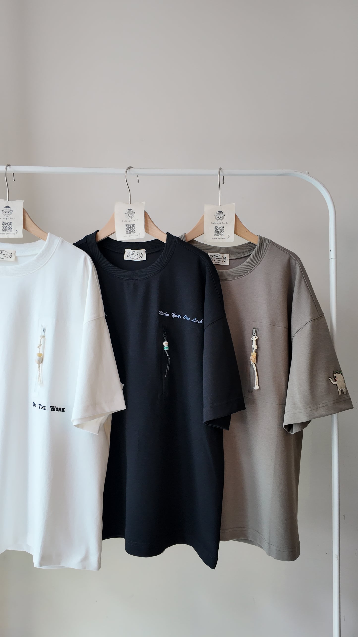 自家製-中性拉鍊口袋落肩Oversized T-shirt