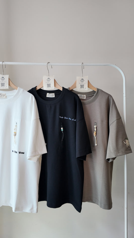 自家製-中性拉鍊口袋落肩Oversized T-shirt