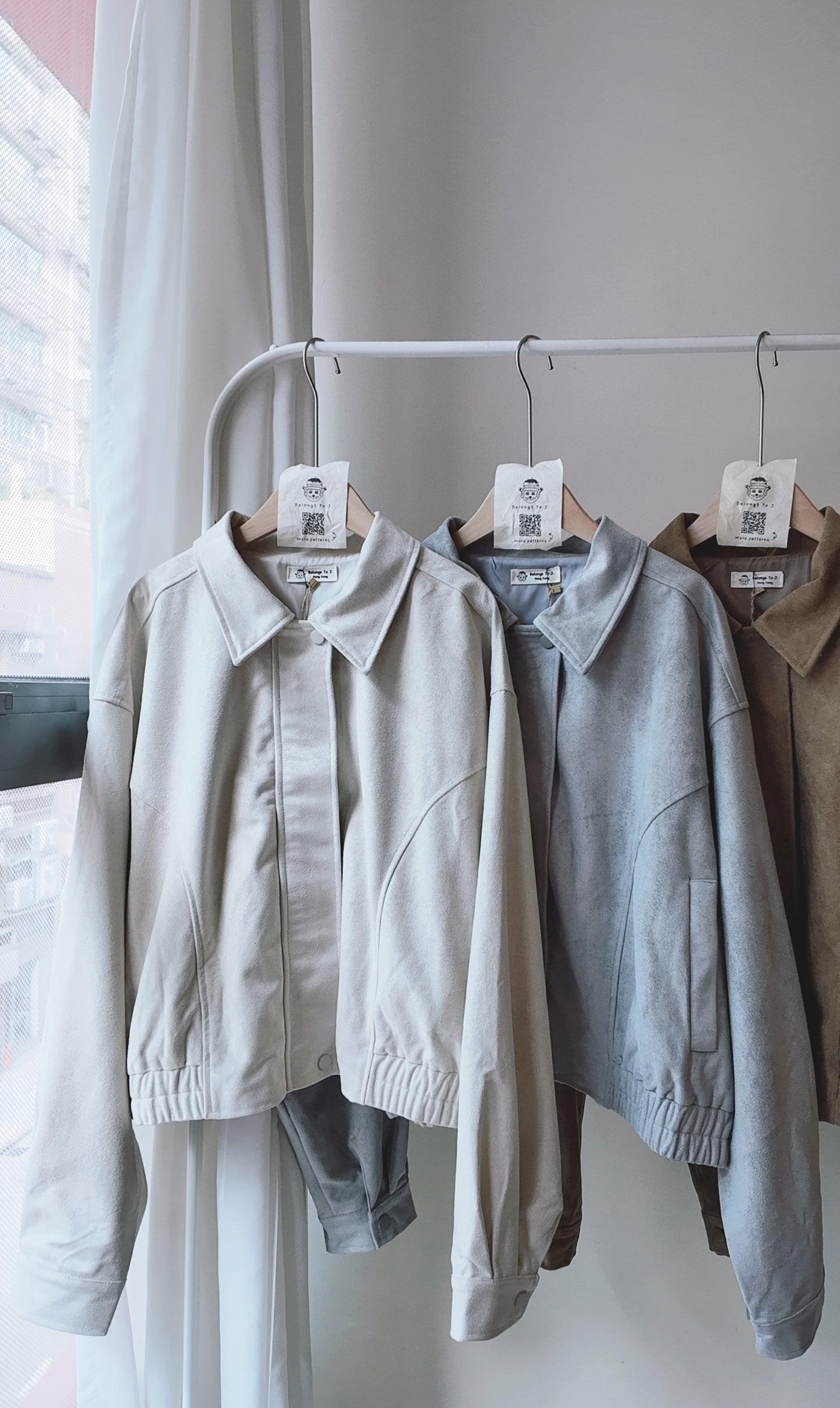 下擺鬆緊兩側車線麂皮外套