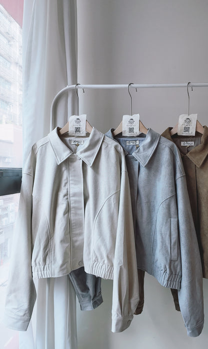 下擺鬆緊兩側車線麂皮外套