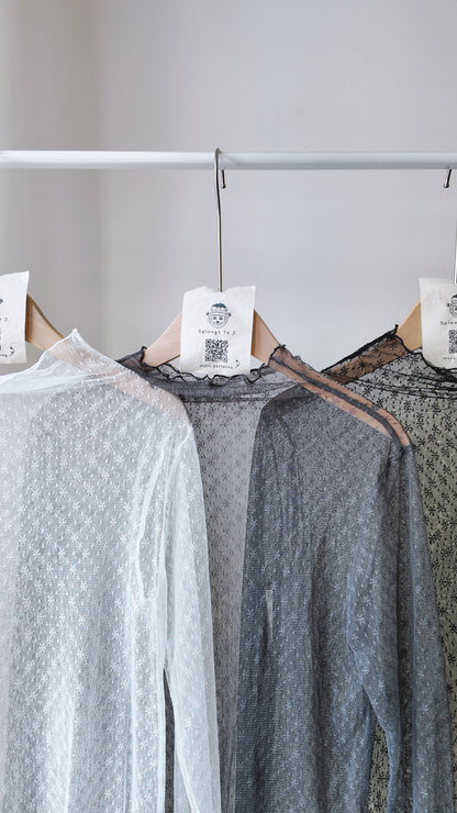 木耳邊蕾絲透膚長袖上衣