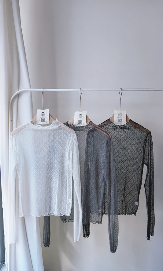 木耳邊蕾絲透膚長袖上衣