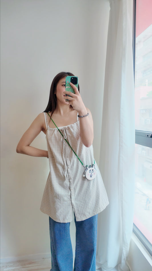 前抽繩格仔背心連身裙